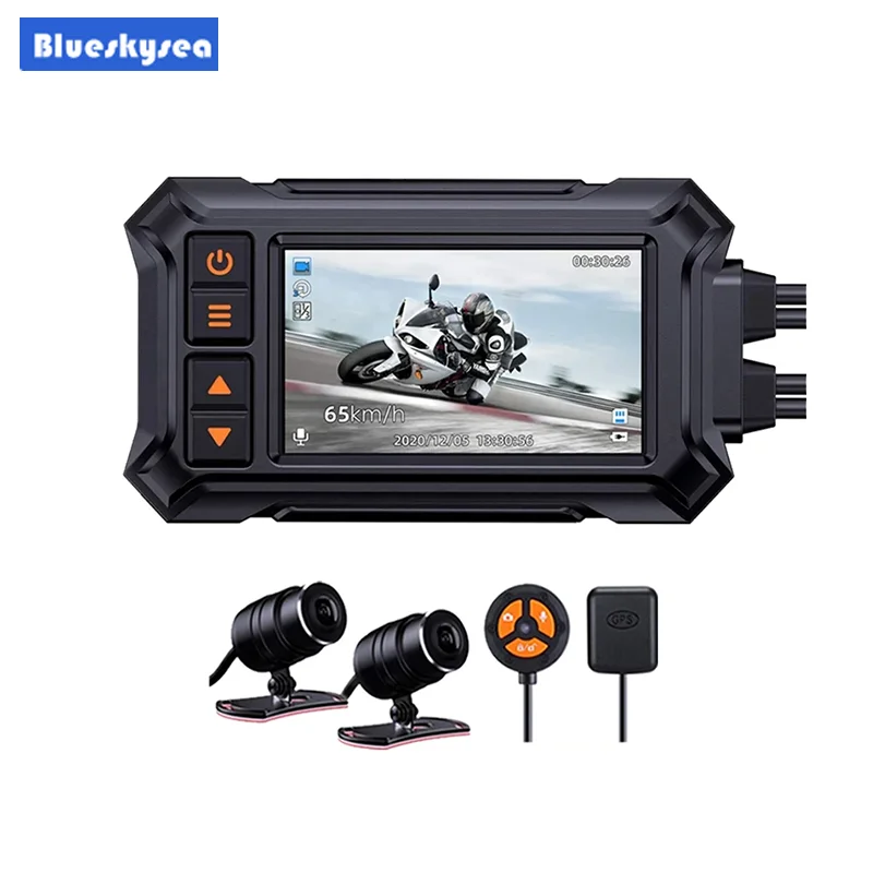 

Blueskysea A12 Motorcycle Dashcam Dual 1080P Full HD 3 Inch Camera WiFi Motorcycle DVR Dash Cam Black GPS Box Waterproof IP67