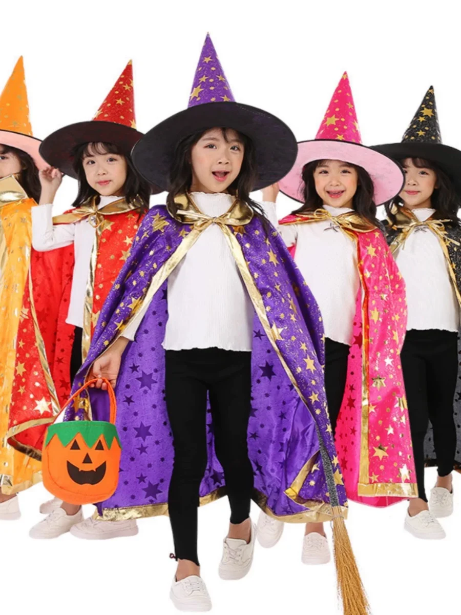 

Накидка для костюмированной вечеринки со звездой на Хэллоуин, детский простой универсальный многоцветный халат, комплект шляпы, Этнический сценический костюм для детей