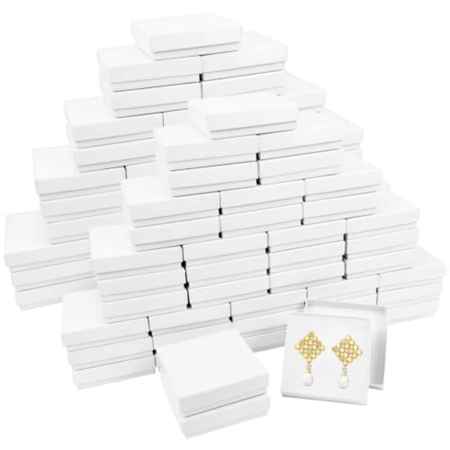 

Картонные подарочные коробки для ювелирных изделий, 80 упаковок, 3,5x3,5x1 дюймов, маленькие ювелирные коробки с хлопковым наполнением и крышками для ожерелья, кольца, браслета