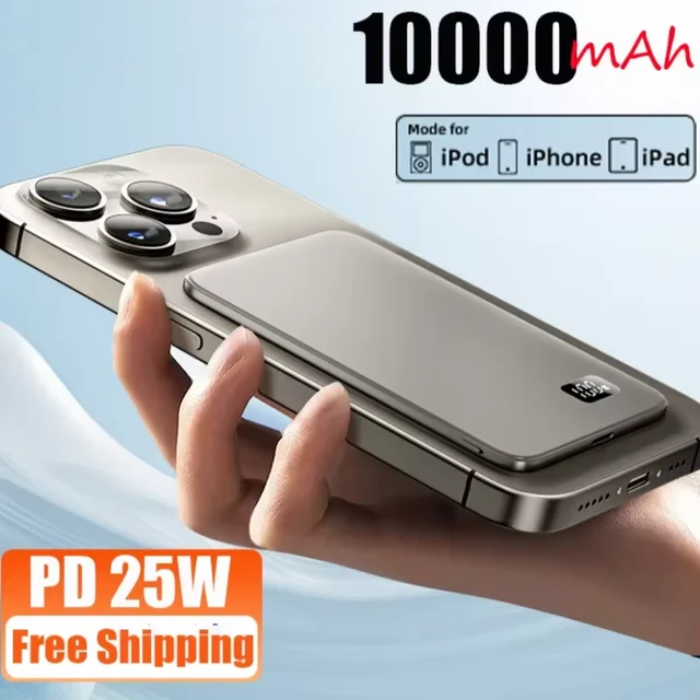 10000mAh Cienki Magnetyczny Bezprzewodowy Power Bank PD25W Szybkie Ładowanie Przenośny Zewnętrzny Akumulator Kompatybilny z Magsafe Do iPhone Samsung
