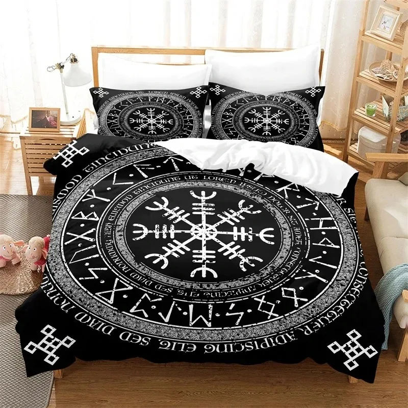 Vikings Duvet Cover Set Scandinavian Culture Celtic Bedding Set Mythology Religion Comforter Cover King Queen,Teens Adults Gifts