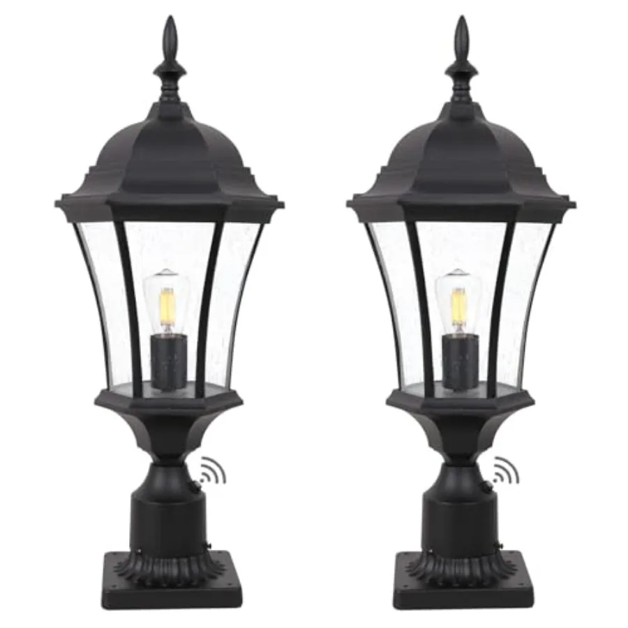 

24in Dusk to Dawn Aluminum Post Light Outdoor Black Exterior Post Lamp Fixture for House 2 Pack Outdoor Pier Mount Lantern with