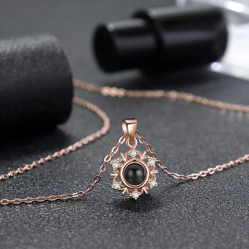 925 Silver Necklace Snowflake Shape Projection Necklaces Custom Photo Pendant Couple Fine Jewelry for Woman Bff Bridesmaid Gift
