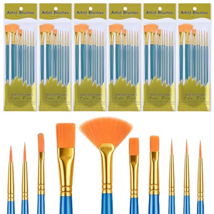 

Acrylic Paint Brushes Set, 60 Pcs Artist Paintbrushes Round Pointed Tip Nylon Hair for Acrylic Oil Watercolor Painting Art Supp