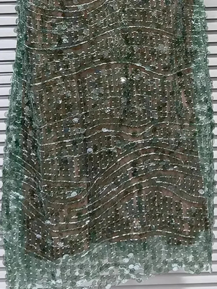 DFDG المرأة الصيف الأخضر مطرز فستان كامي بلا أكمام Bodycon فستان أنيق حفلة كلوبوير 2025 العصرية المؤنث فساتين راقية