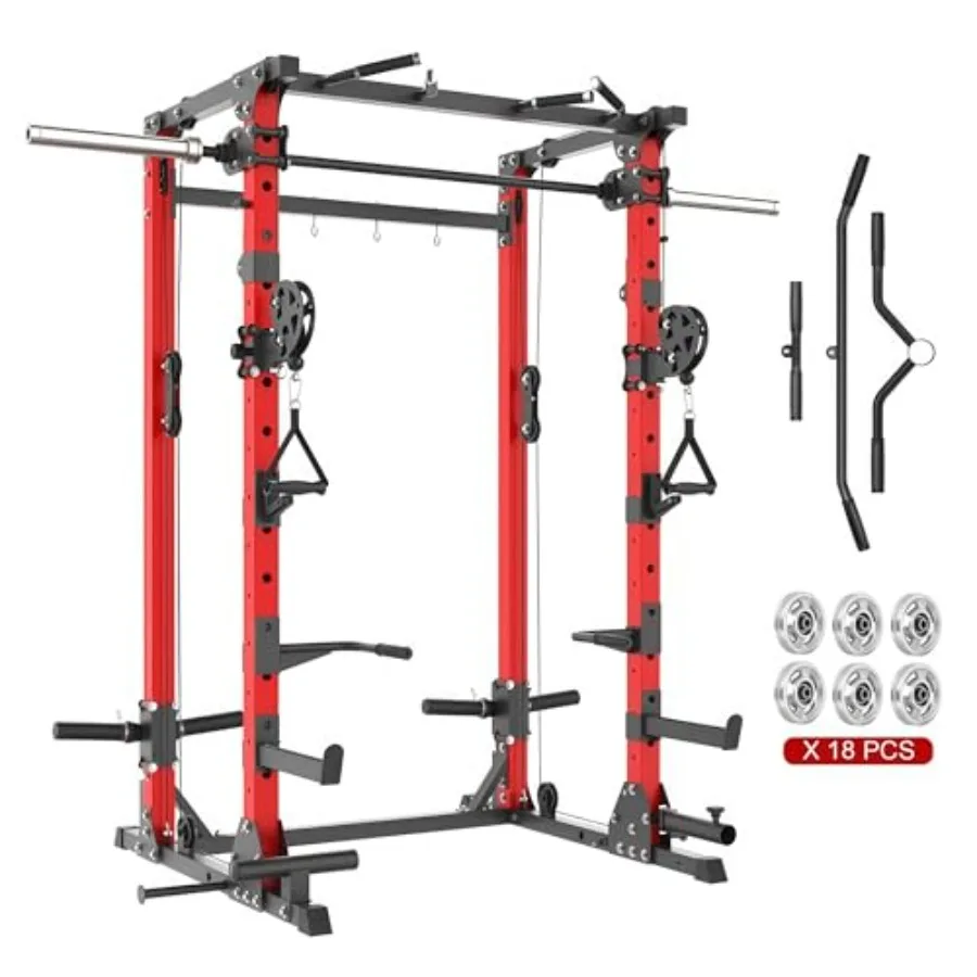 

Многофункциональный силовой тренажер Smith Machine 5-в-1: Стойка для приседаний повышенной прочности с кроссовером и двойными блоками 1:1 для комплексных тренировок всего тела