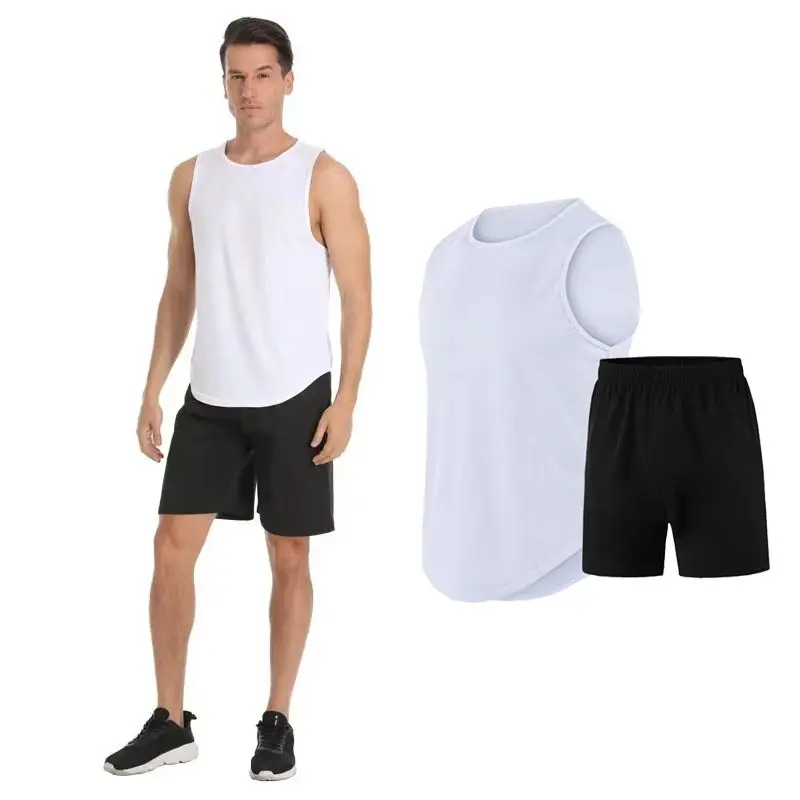 

Men's Fitness Clothing Set Ice Silk Quick Dry Vest Sportswear Summer T-Shirt Basketball Training Short Sleeve Running Outfit