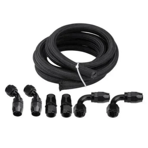 An10 1M Stainless Steel Braided CPE Fuel Line Hose Fitting Kit with Straight and 90 Degree Swivel Hose Fitting Adapter