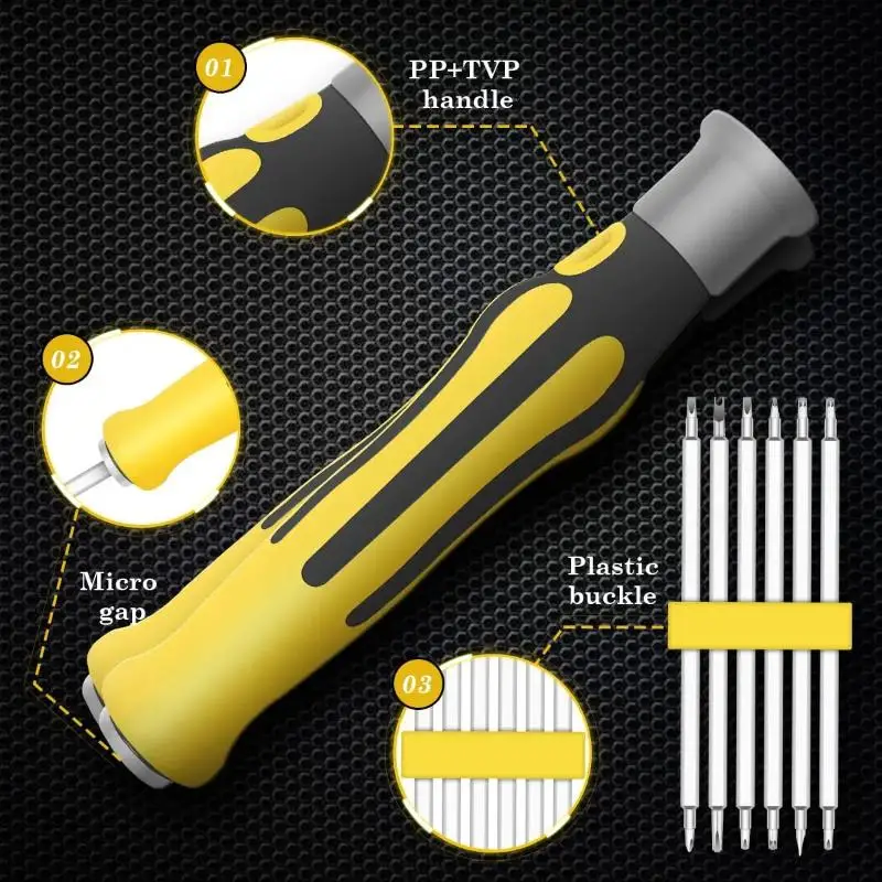 12 In 1 Screwdriver Set Magnetic Bit Cross Flat Shaped Screwdriver Head Multifunctional Precision Handheld Maintenance Tool Home