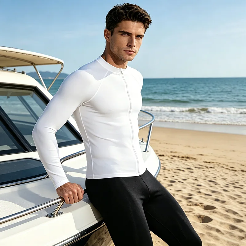1pc Zipper Long Sleeve Rash Guard Sun Protection Quick Dry Stretch Swim Shirts for Surfing Diving Snorkeling Beach