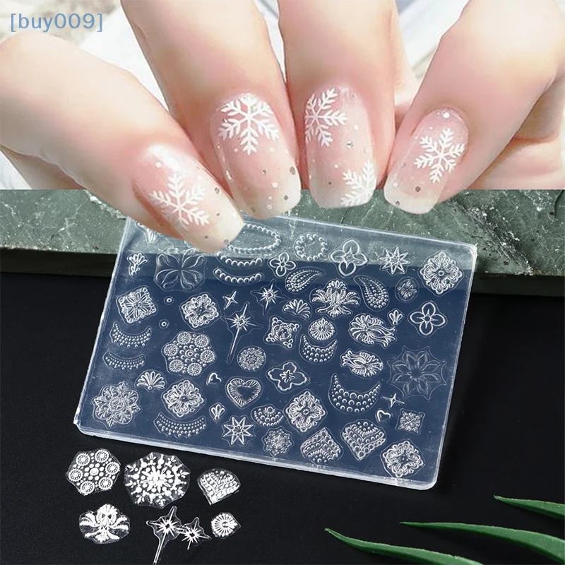 【buy009】Santa Claus Snowman Winter Snowflakes Christmas Tree Design Christmas Nail Accessory Manicure Silicone Carving Mould D