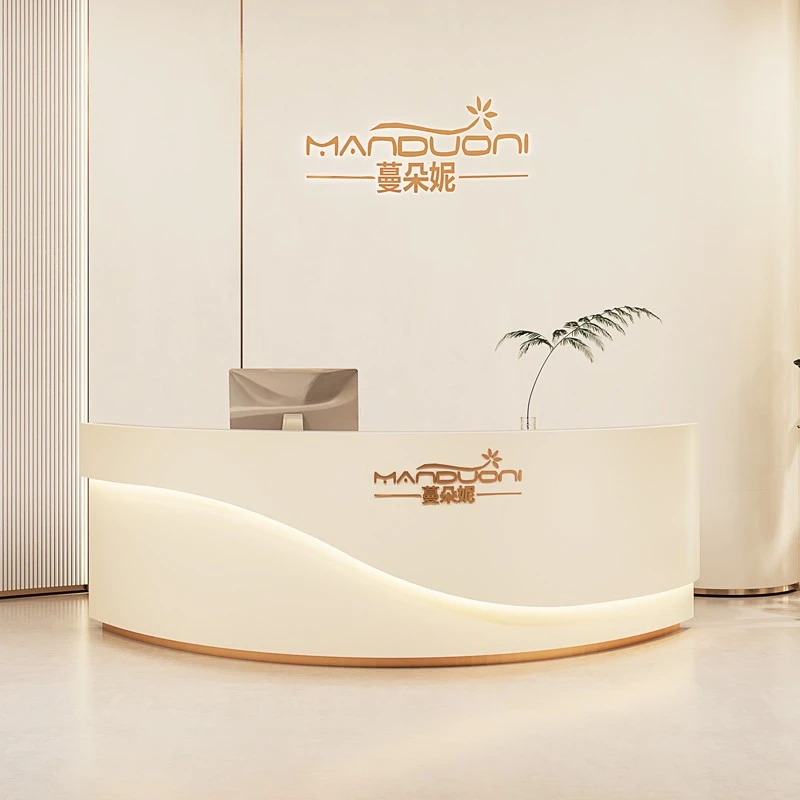 A modern, simple and beautiful curved reception desk that can be used in company front desks, beauty salons，with a sense of art