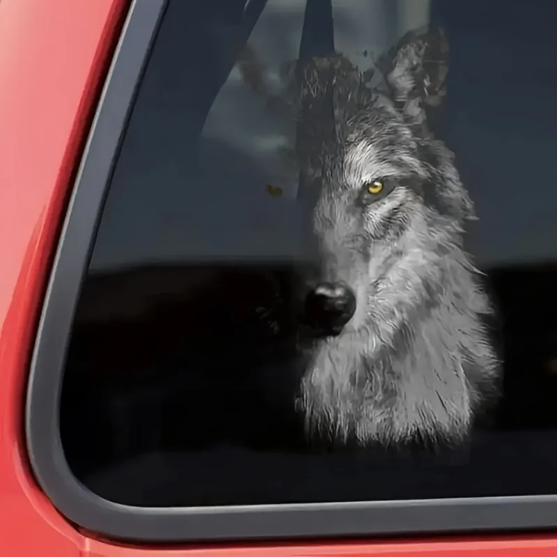 3D Wolf Pattern Waterproof Sun‑proof Vinyl Decal for Auto Window Universal Cool Animal‑Theme Multi‑Purpose Car DIY Decor
