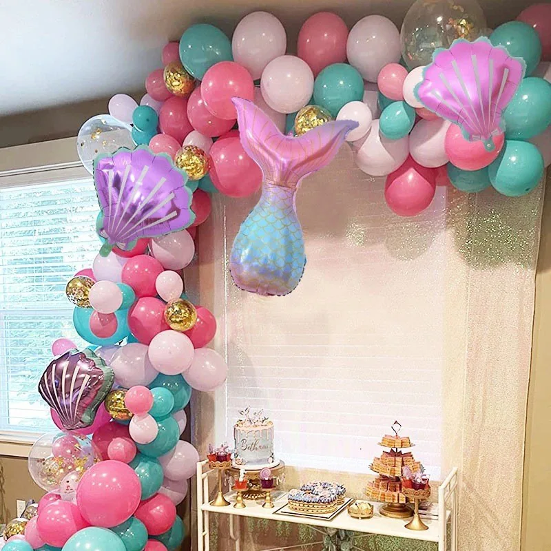 

Little Mermaid Balloon Arch Kit Girl Kids Birthday Party Cartoon Ocean Mermaid Tail Theme Decor Supplies Aluminum Foil Balloons