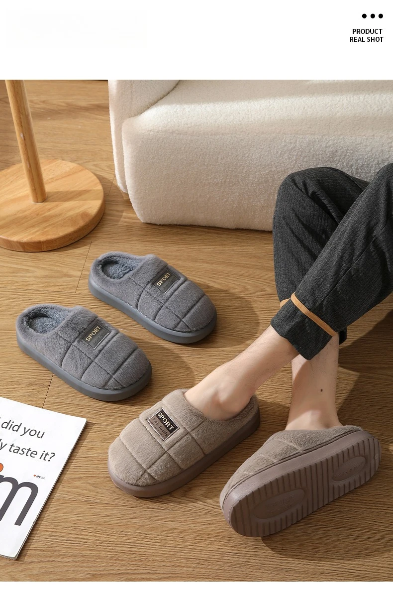 Breite Winterhausschuhe für Herren – dicke Sohle mit Cloud-Komfort, rutschfeste Plüsch-Hausschuhe für den Innenbereich, gemütliche, mit Fleece gefütterte Stiefeletten – Detail 9