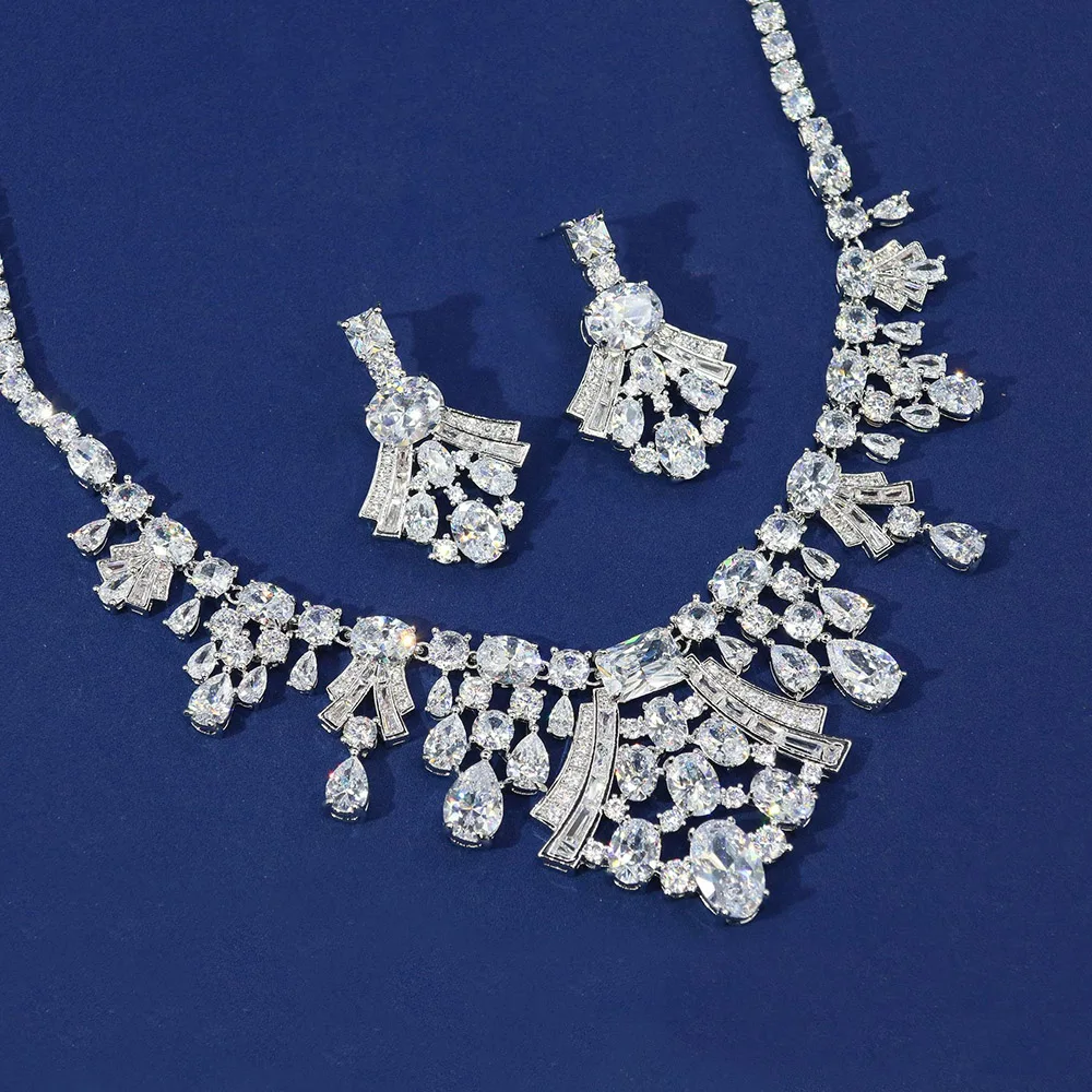 HIBRIDE Luxury 2PCS Dubai Necklace Earring Set Fashion Jewelry Sets For Women Wedding Engagement brincos para as mulheres N-1475
