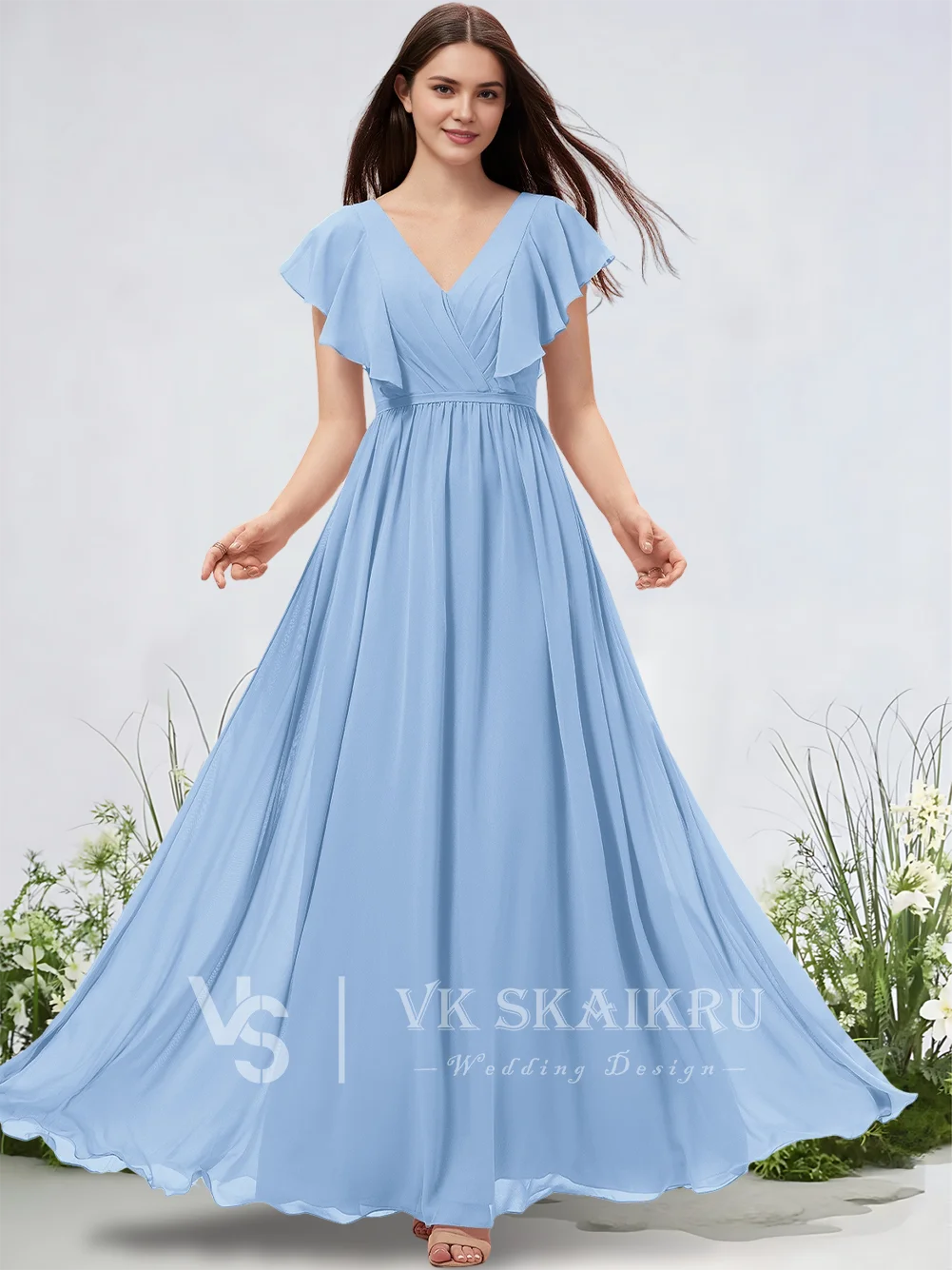 Eine elegante Brautjungfernkleider, A-Linie, V-Ausschnitt, bodenlang, Chiffon, Hochzeitskleid für Frauen, luxuriöse Brautjungfernkleider, Hochzeit