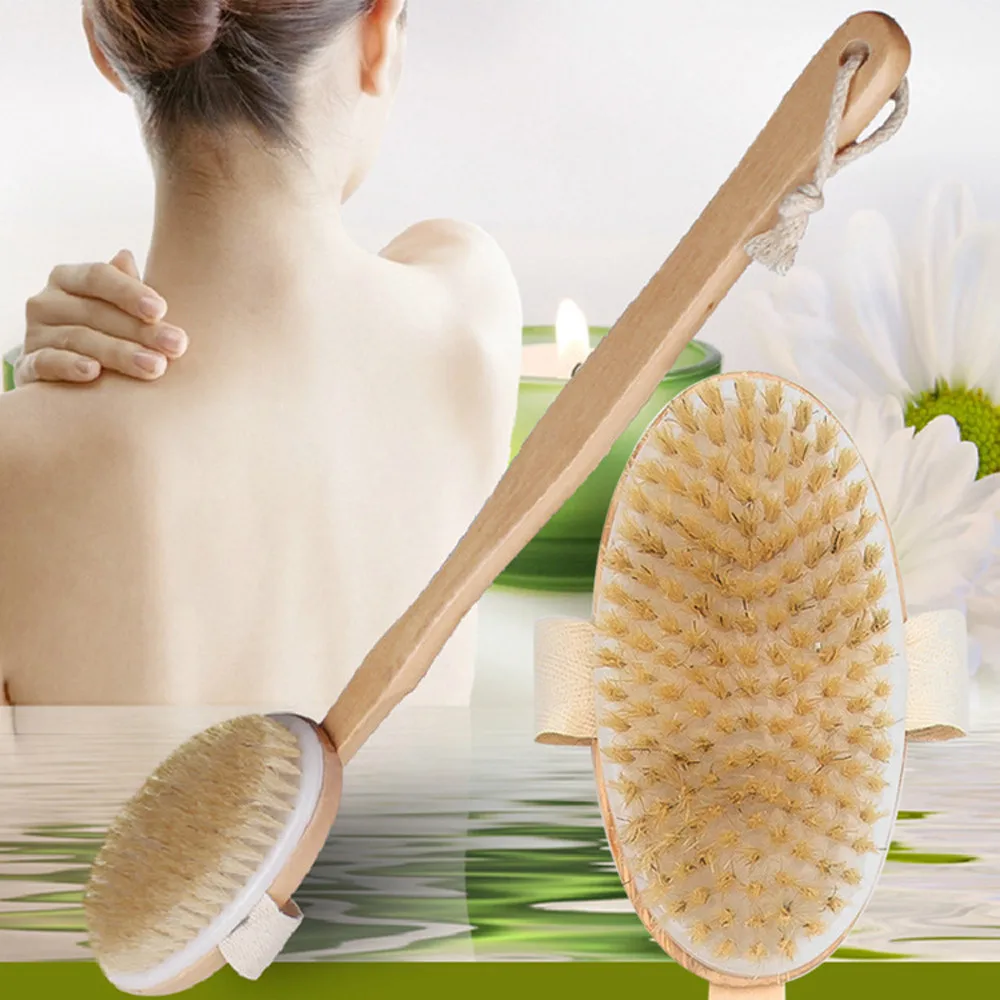 Wooden Long Handle Bathroom Body Brushes Natural Bristles Brushes Exfoliating Massager Bathing Massage Shower Tools Supplies