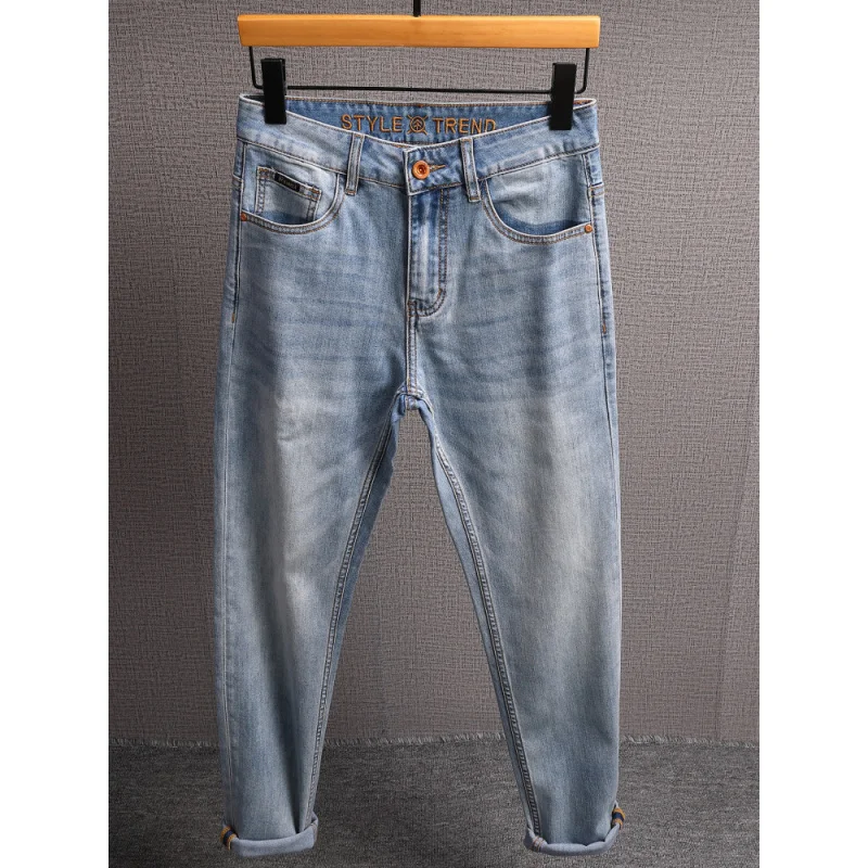 الراقية ضوء اللون الجينز الرجال الصيف رقيقة لينة تمتد ضئيلة صغيرة مستقيم الساق عارضة السراويل