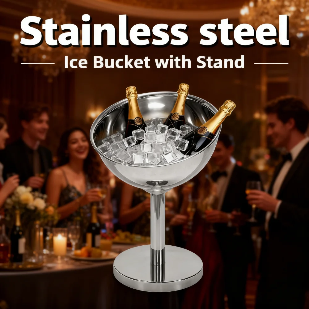 

Stainless Steel Ice Bucket with Stand Standing Ice Bucket Champagne Wine Bucket For Wine Champagne Drinks Chilling Beverages
