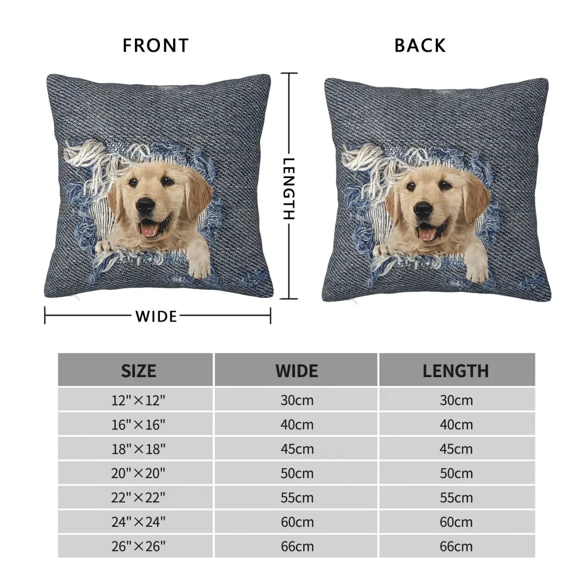 Golden Retriever In Denim Square Pillowcase Polyester Linen Velvet Printed Zip Decor Pillow Case Sofa Seater Cushion Cover