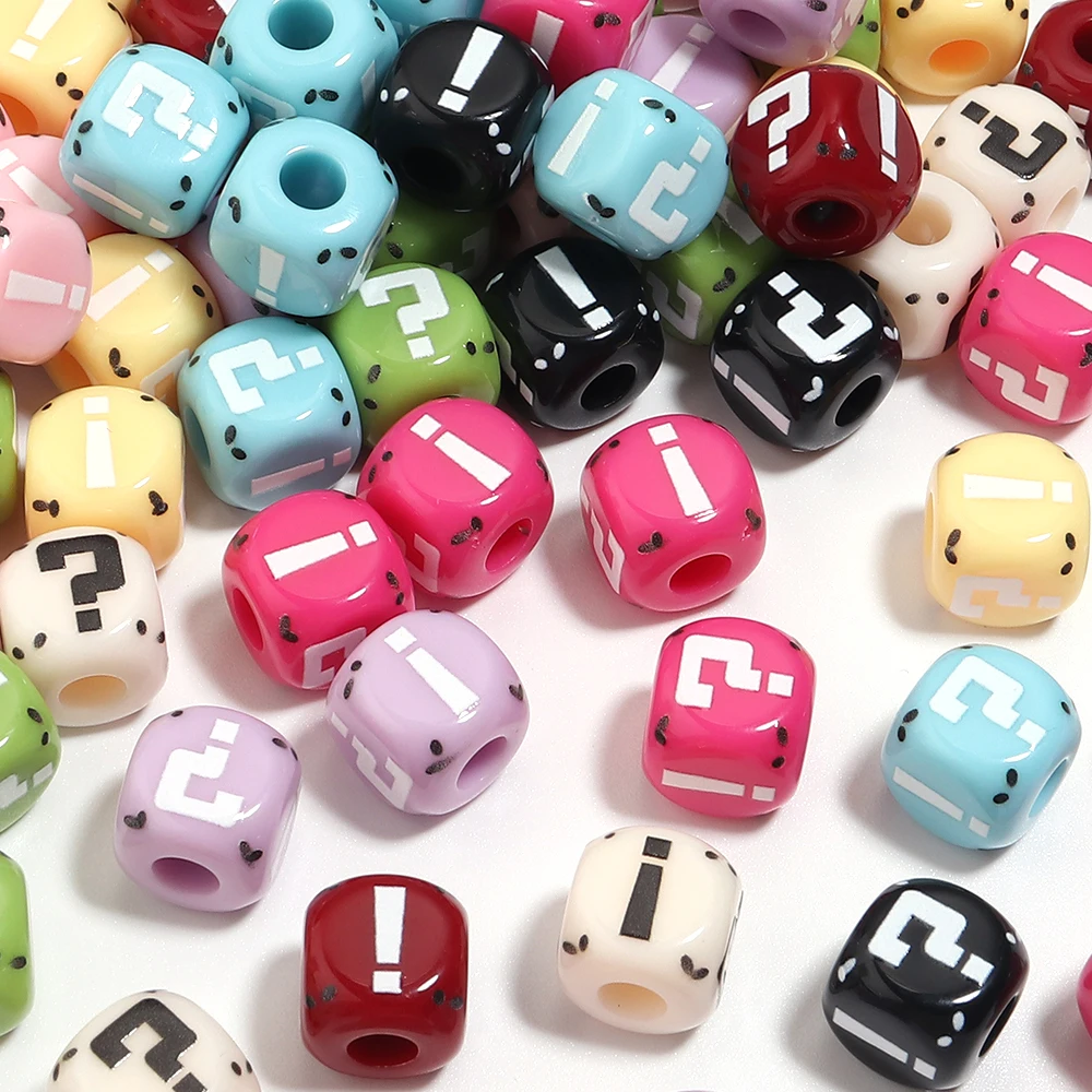 10pcs 12mm Square Acrylic Beads Colorful Question Exclamation Mark Loose Spacer Beads For Jewelry Making DIY Bracelet Keychain image 3