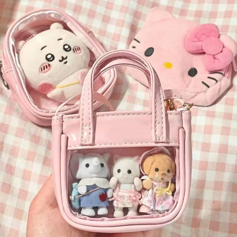 Transparent Y2k Mini Doll Pain Bags PU Leather Cute Lolita Ita Handbags Japanese Cartoon Crossbody Bags Kawaii Pink Mini Bags