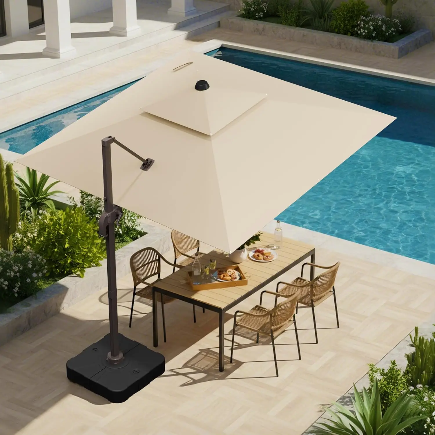 

10x10 FT Patio Umbrella with Base, Large Cantilever Double Top Heavy Duty Offset Umbrellas with 360° Rotation,, Customized