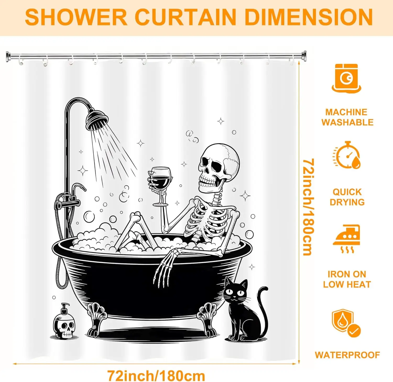 Funny Skeleton Skull Shower Curtain,Bathroom Shower Curtains Bathtub Home Decor Waterproof Fabric Machine Washable with 12 Hooks