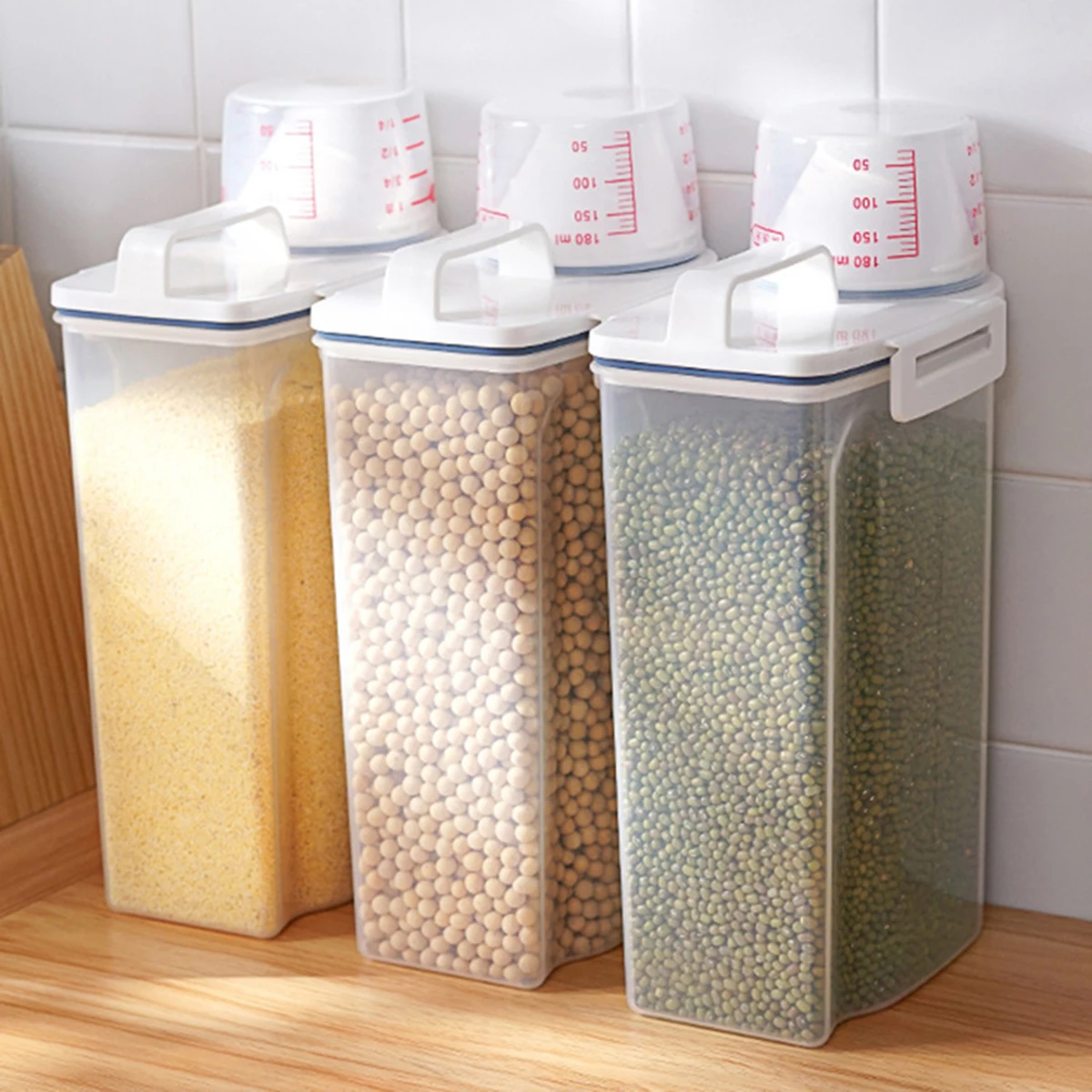 1.5-3L Powder Storage Box Plastic Kitchen Rice Grains Container Bathroom Laundry Powder Detergent Case With Pour Mouth