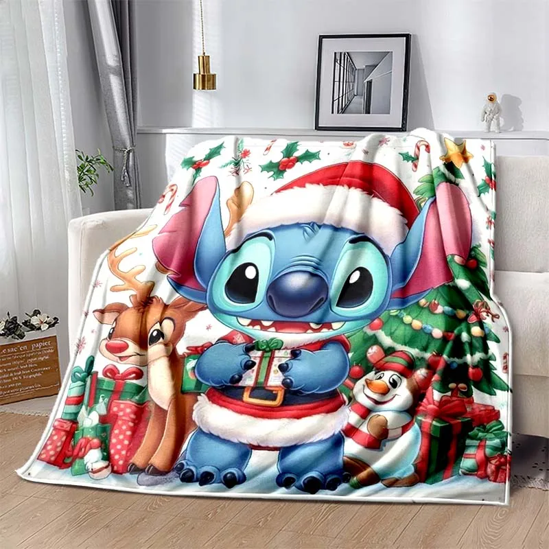 6 Sizes Warm Soft Stitch Christmas Print Blanket Fluffy Plush Sofa Bed Throw Blanket for Kids and Adults Travel Home Supplies