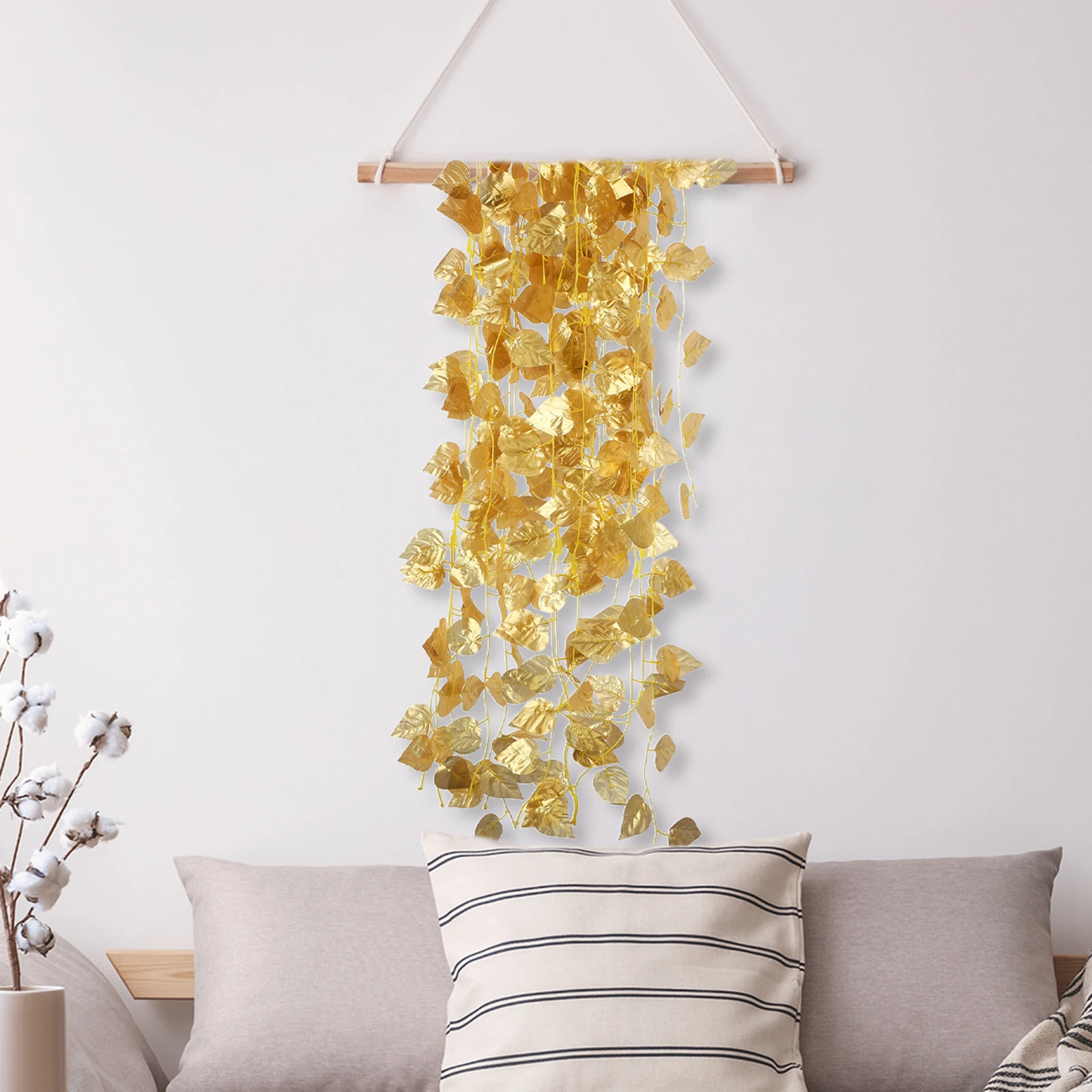 2.2m Golden Fake Leaves Rattans Artificial Grape Flower Vine Lotus Leaf 12pcs Home Decor Wedding Party Hanging Ivy Garland