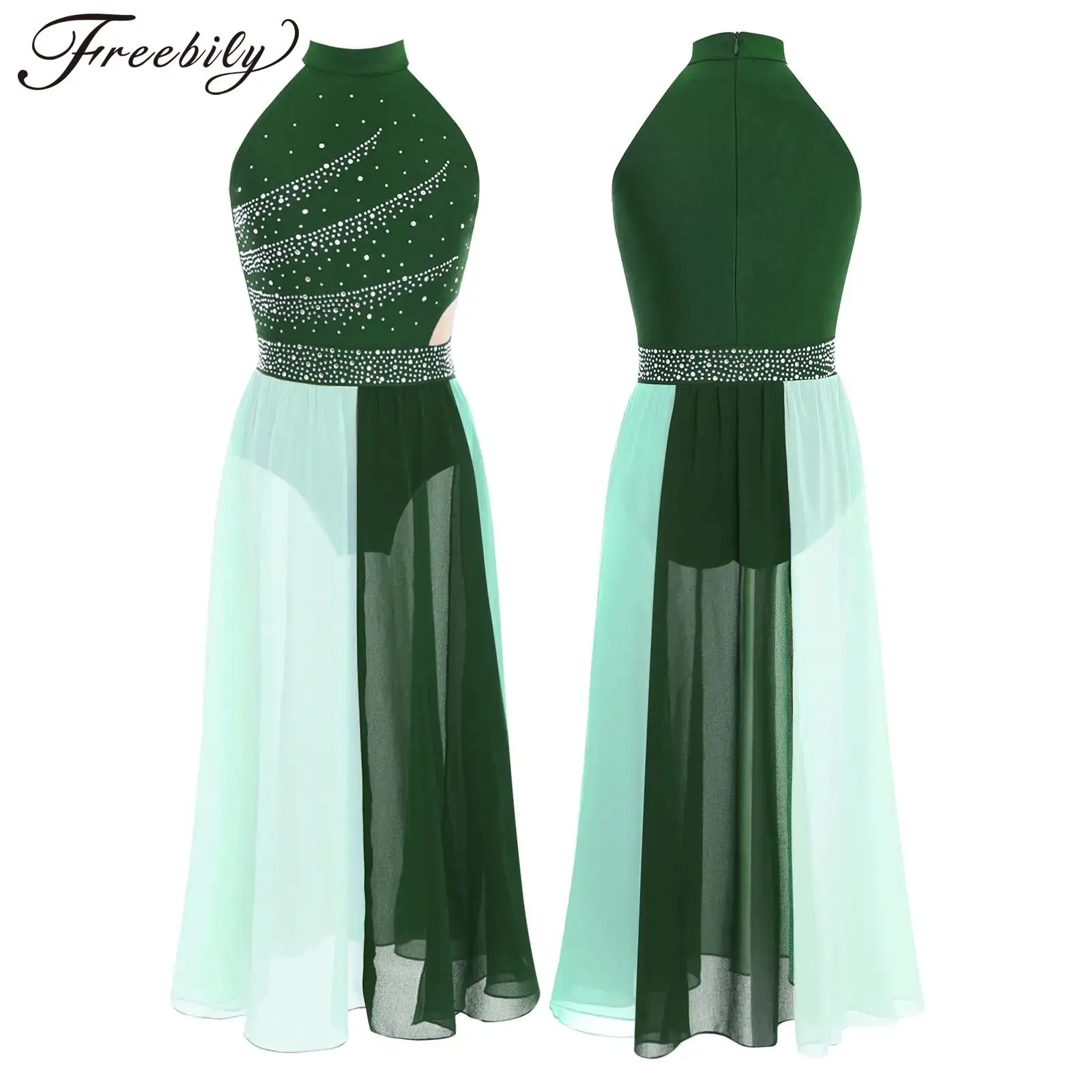 

Платье для похвалов для девочек, шифоновое платье для фигурного катания, сценический костюм для лирического танца, детская танцевальная одежда для поклонения с воротником-стойкой