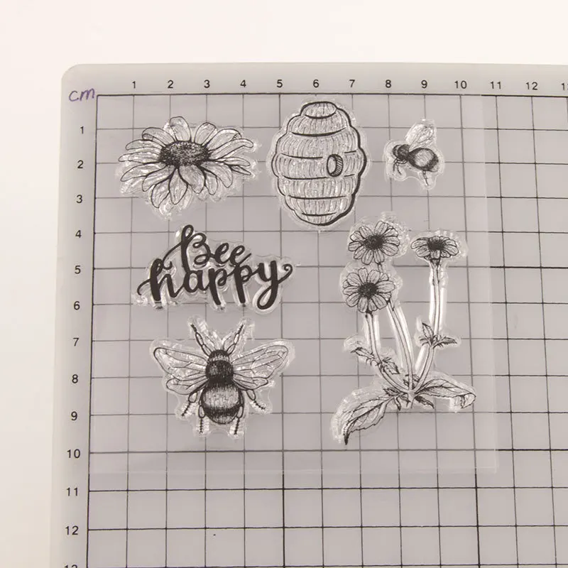 Bee Happy Transparent Clear Silicone Stamp for Seal DIY Scrapbooking Photo Album Decorative Clear Stamp Sheets