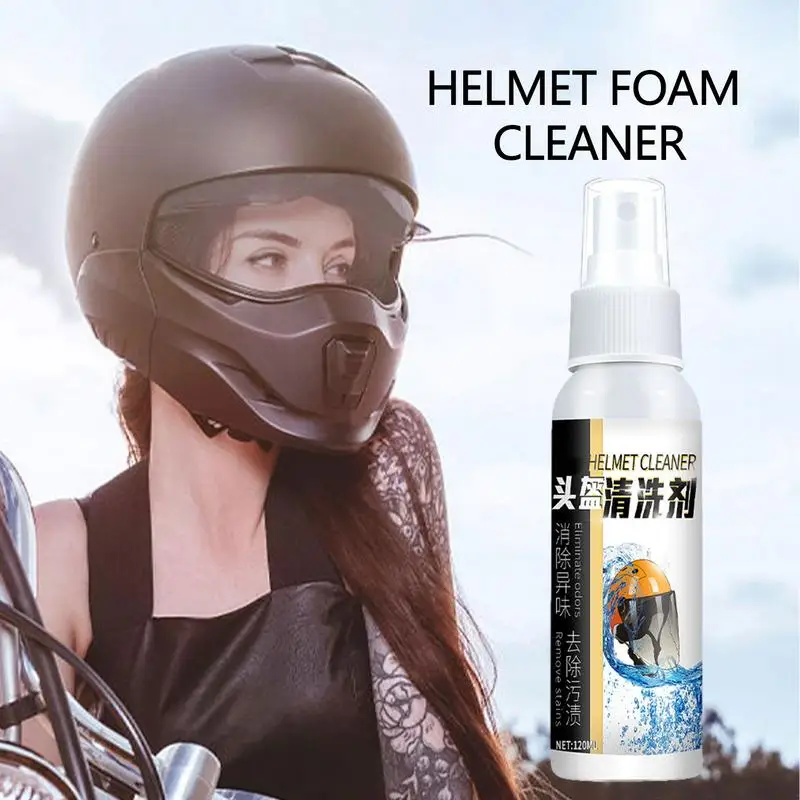 Kit de limpeza de espuma sem enxágue para motocicleta, limpador de viseira, almofadas de ciclismo, luvas protetoras, 120ml