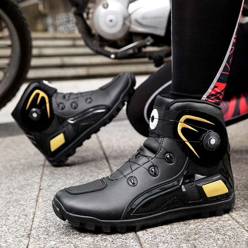 

Новая мужская мотоциклетная обувь, противоскользящие резиновые мотоциклетные ботинки, противоударные ботинки из ТПУ для мотокросса, кожаные мужские туфли для езды на мото