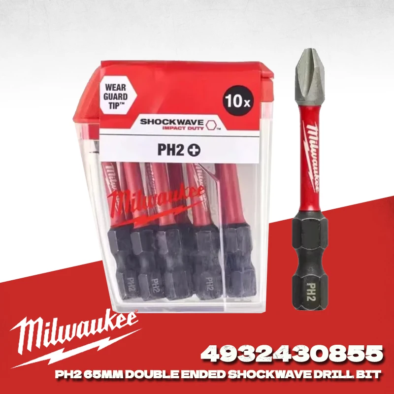 

Milwaukee 4932430855 SHOCKWAVE Impact Duty HSS PH2 x 50mm Screwdriving Bit Set 10Piece Durable Bits Power Tool Accessories