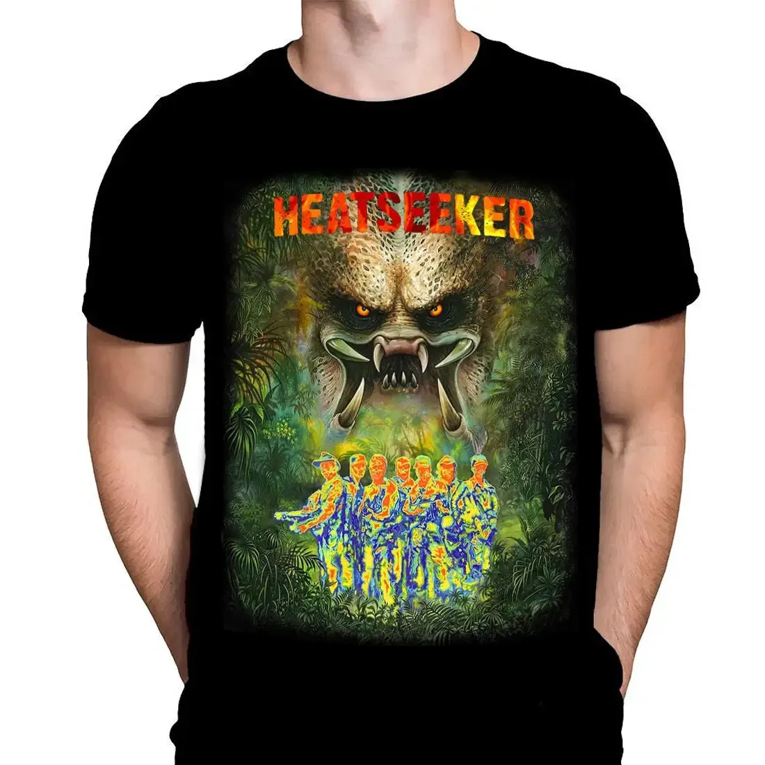 Heatseeker Predator by Chris Lovell Black Oversized Print Cotton T Shirt
