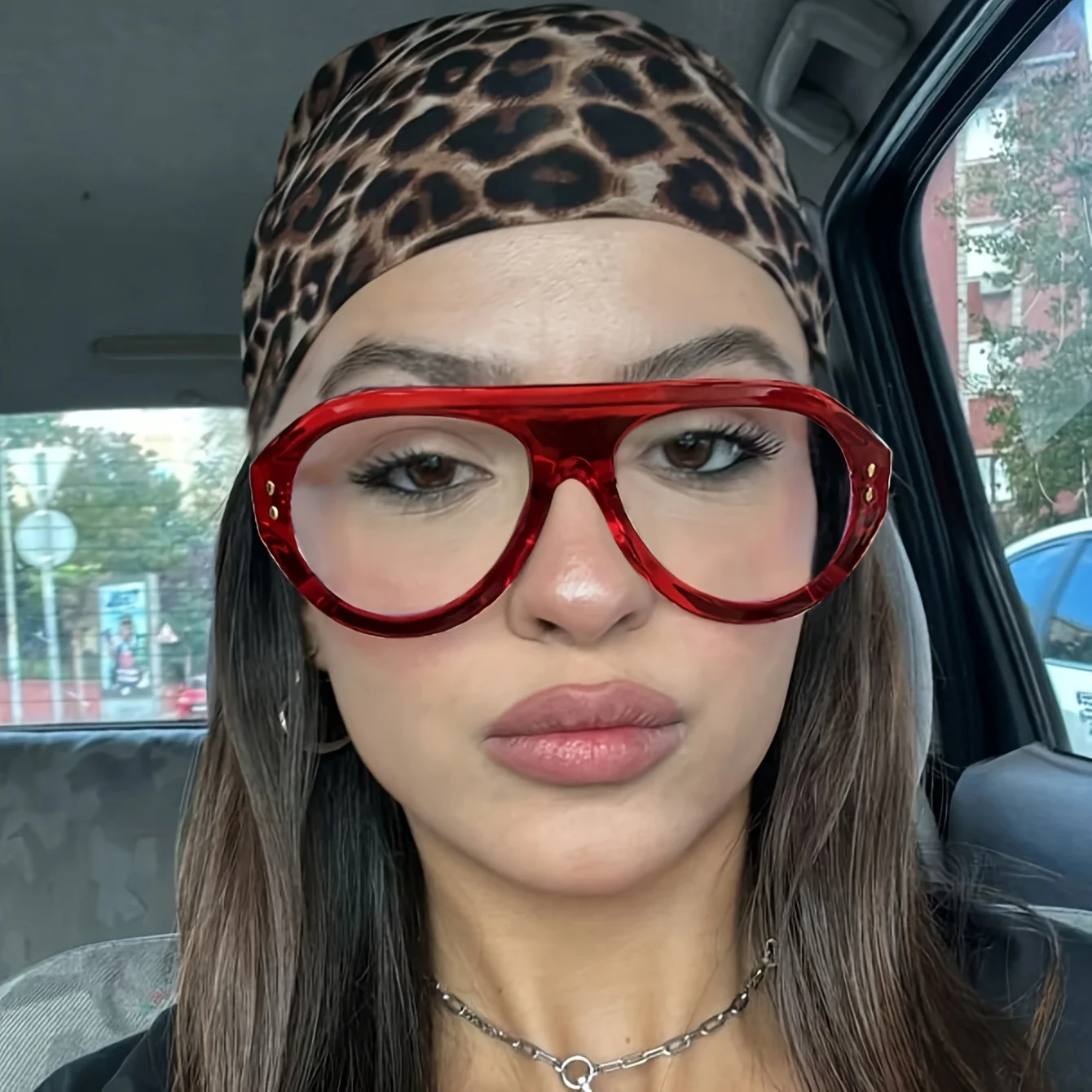 1 pair of oversized fashion glasses, street fashion glasses, retro casual multi-functional basic autumn and winter women's glasses casual gifts Y2k red fashion glasses back to school view 4