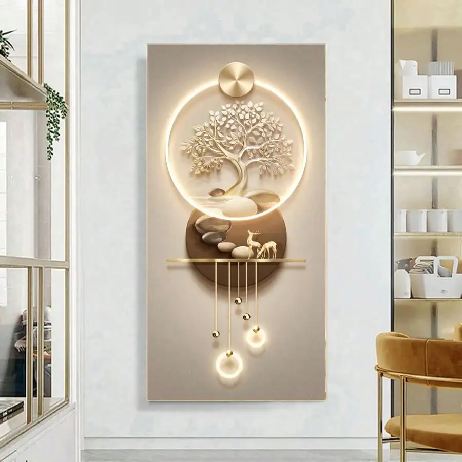 No Framed Modern Abstract Golden Landscape Tree Print Art Wall Art Canvas Painting, Suitable for Living Room, Bedroom Decoration