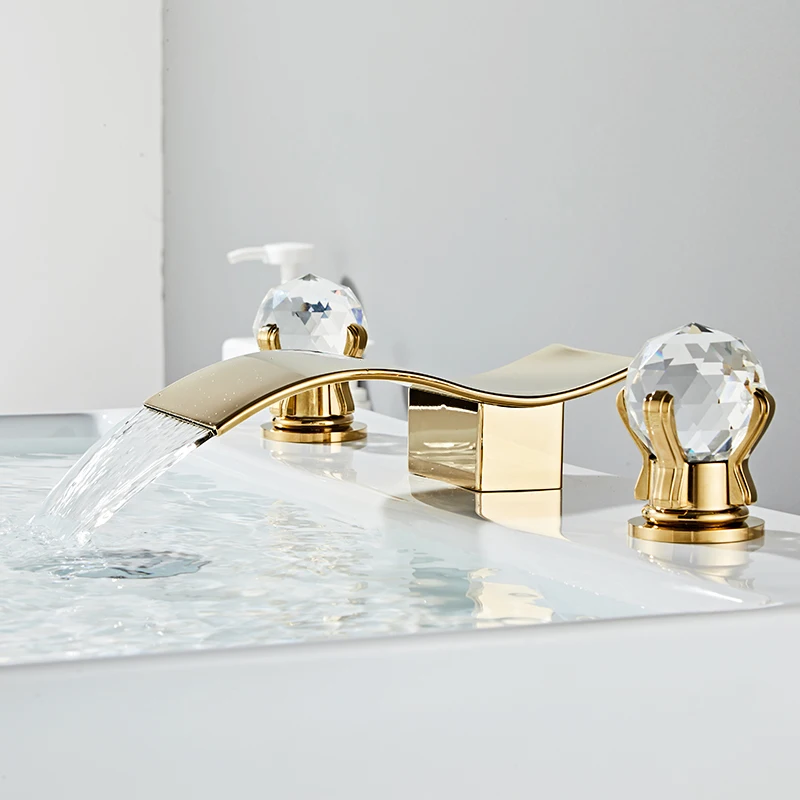 Three-hole washbasin faucet Short waterfall toilet Bathroom cabinet Bathtub sink faucet Hot and cold double handle