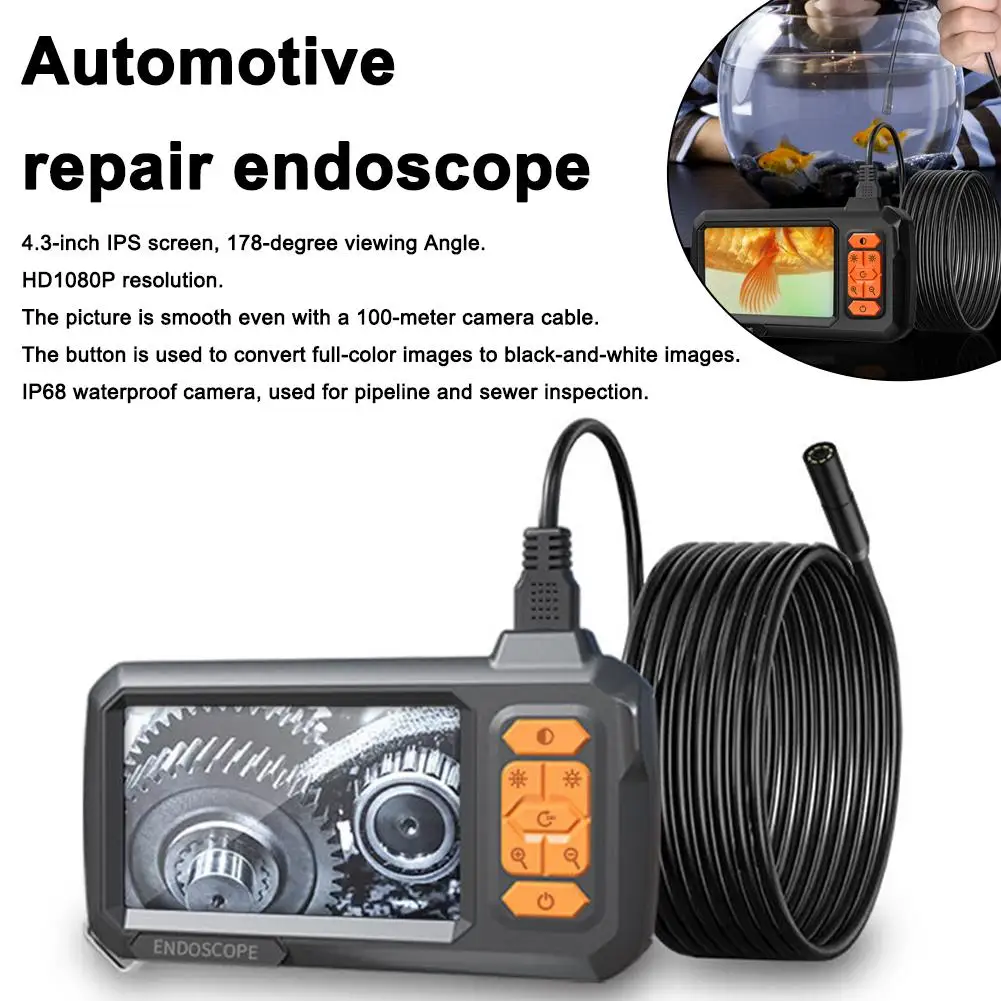 

HD1080P Industrial Endoscope Camera 4.3''IPS Screen Handheld Removable Pipe Inspection Borescope For Car Repair 2600mAh N2O3