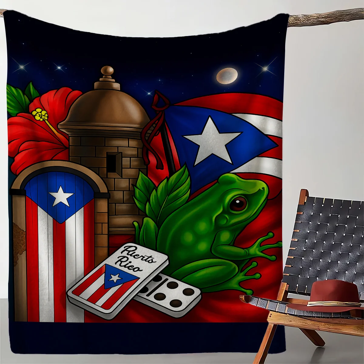 Customize A Single Puerto Rico Flag And Domino Design Flannel Blanket Made of 280GSM Material - Cozy, Warm, And Comfortable. It