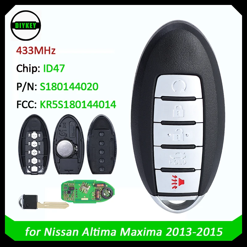 

DIYKEY S180144020 KR5S180144014 Smart Remote For Nissan Altima Maxima 2013 2014 2015 433MHz PCF7953X ID47 Chip Car Key Fob