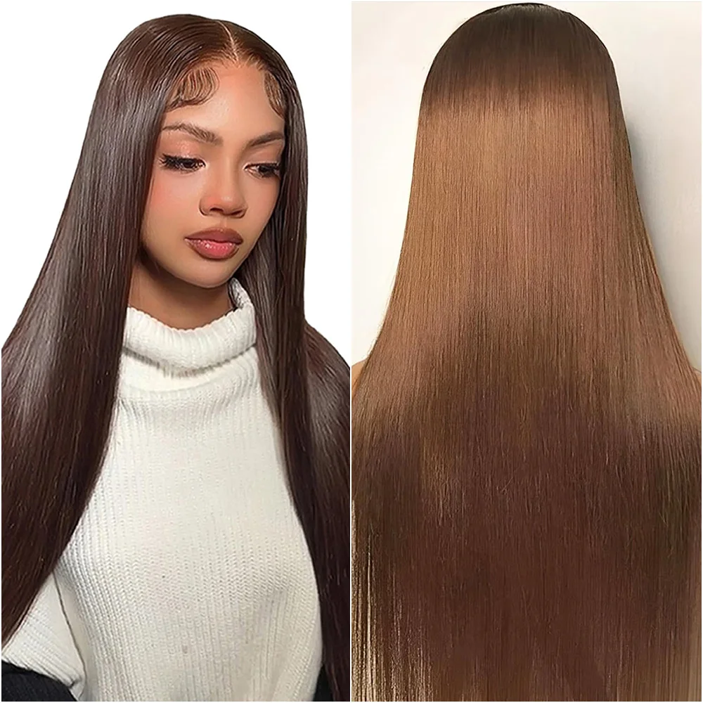 

30 36Inch Chocolate Brown Bone Straight 13x4 Lace Front Wig Human Hair 13x6 HD Transparent Lace Frontal Brazilian Wigs For Women