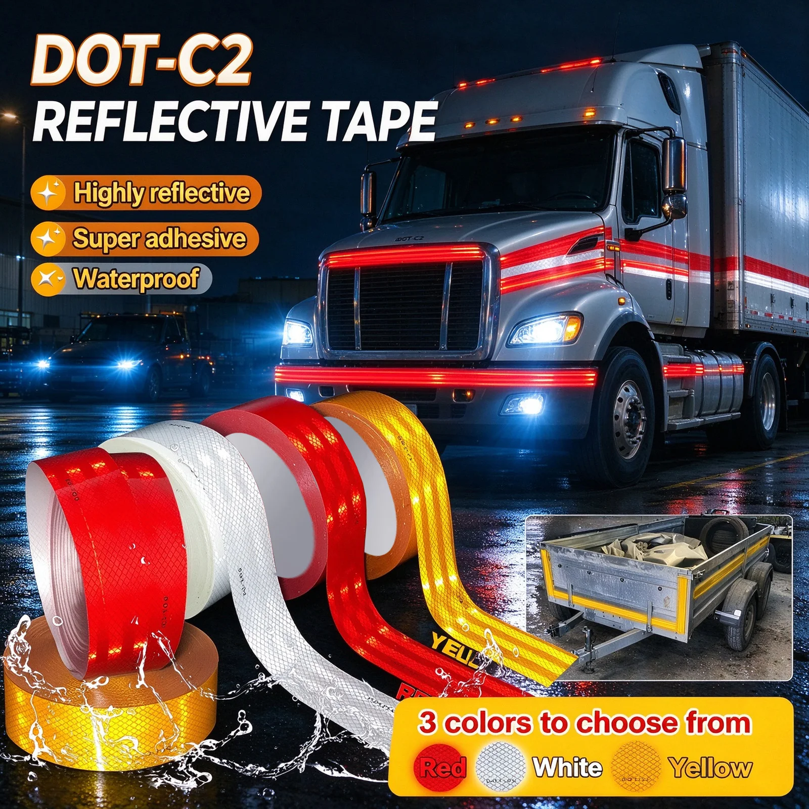 10M High Visibility DOT-C2 Red Car Reflective Tape Night Driving Safety Strip Motorcycle Reflector Decal for Enhanced Visibility