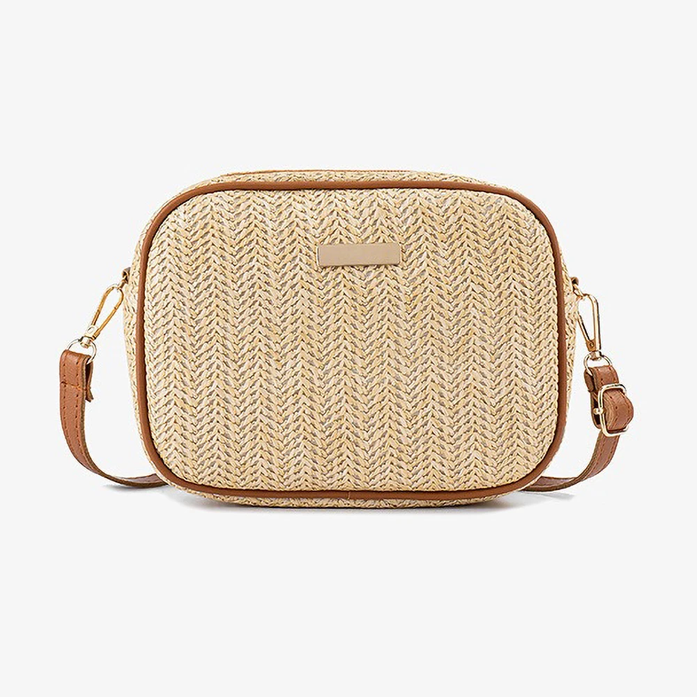 Woven Camera Crossbody Bag - Women's Trendy Sequin Decor Shoulder Purse, Casual Grass Handbag