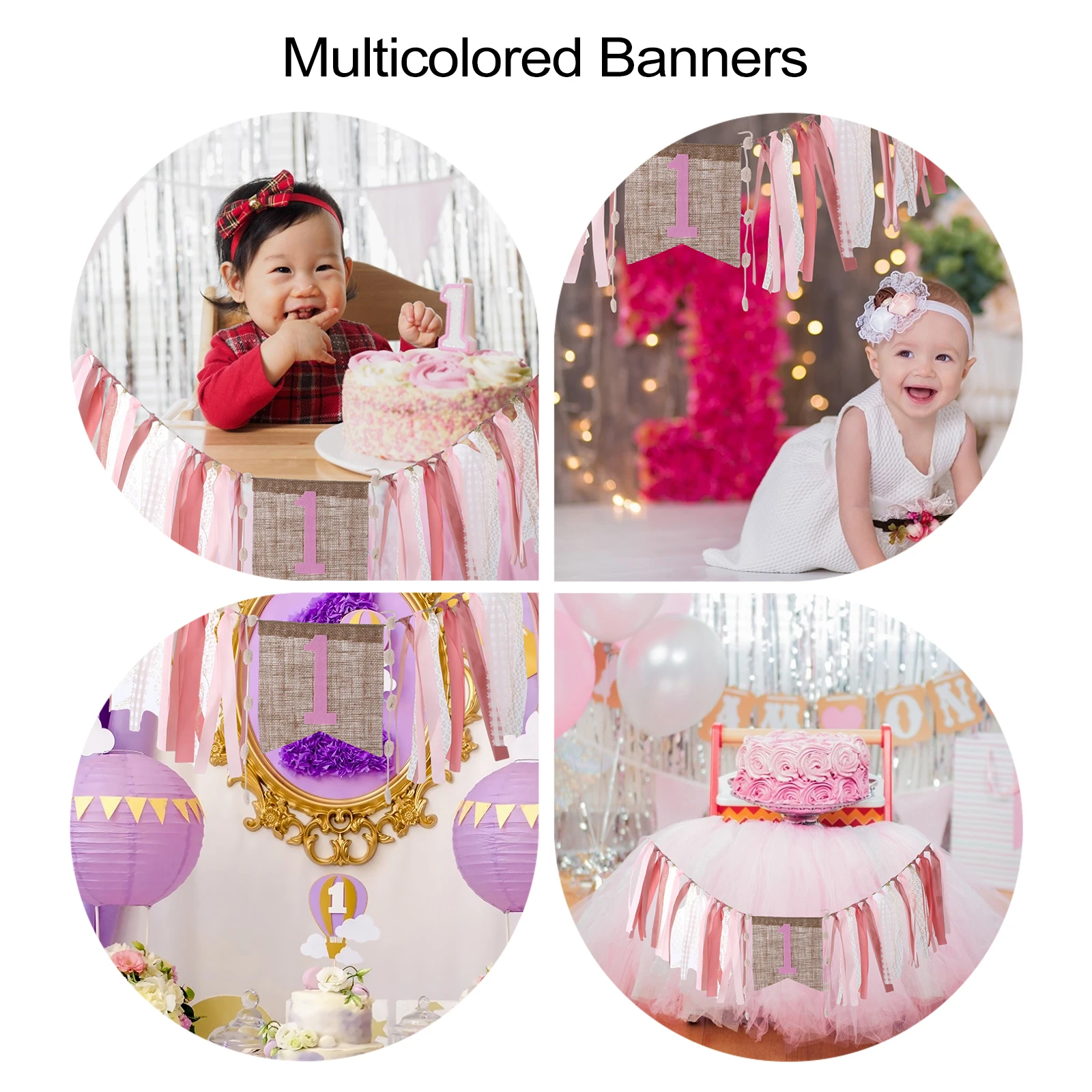

Multicolored Banners Flags Birthday Party Pink Baby Hanging Flag Theme Atmosphere Birthday Flags Practical Use