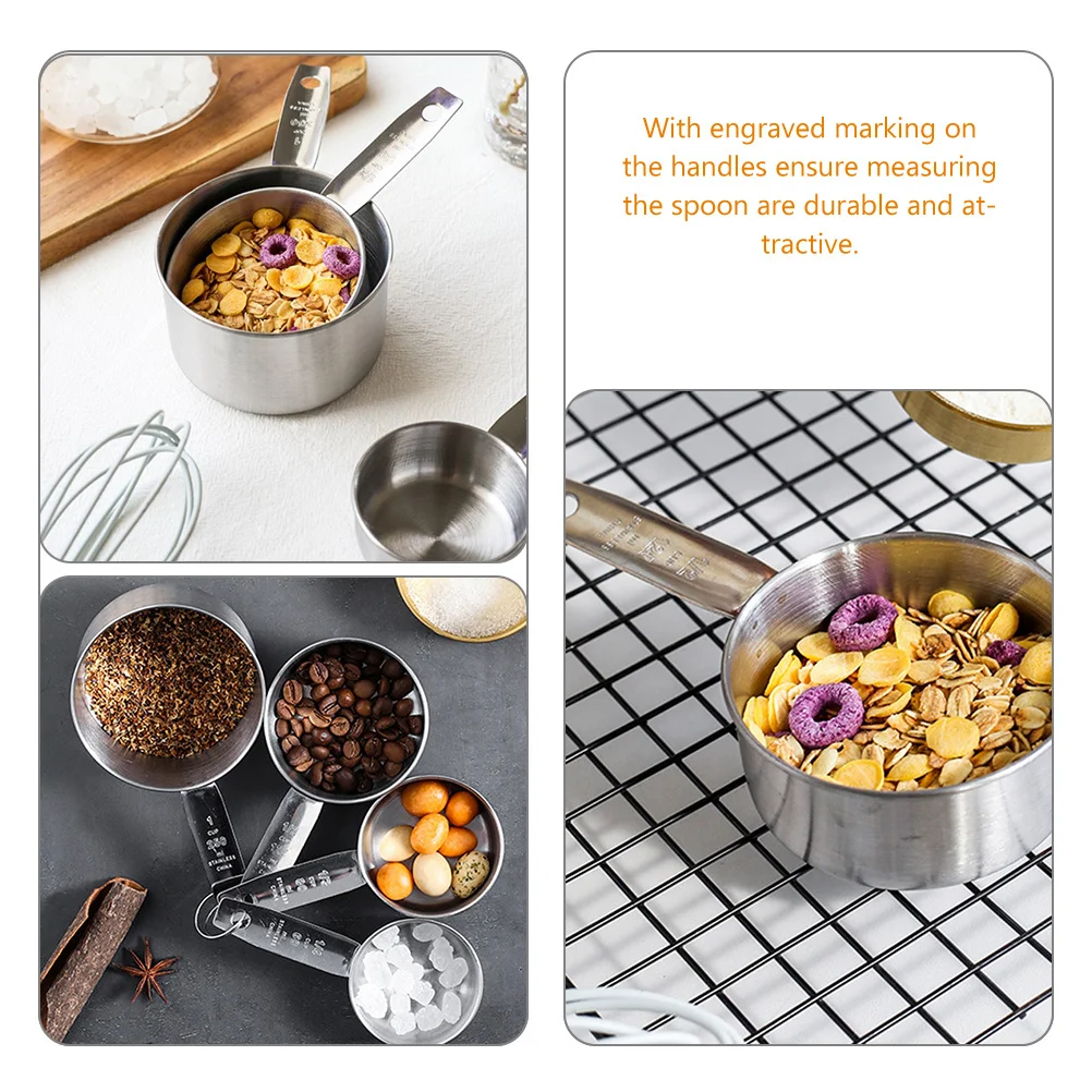 

4Pcs Measuring Spoons Set Stainless Steel Ergonomic Handle Engraved Markings for Coffee Tea Sugar Use
