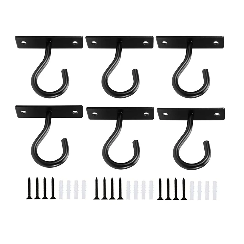 

6 Piece Ceiling Hooks For Hanging Plant, Wall Hook For Planters Black Metal Hanger For Indoor And Outdoor Plant Pots Holder